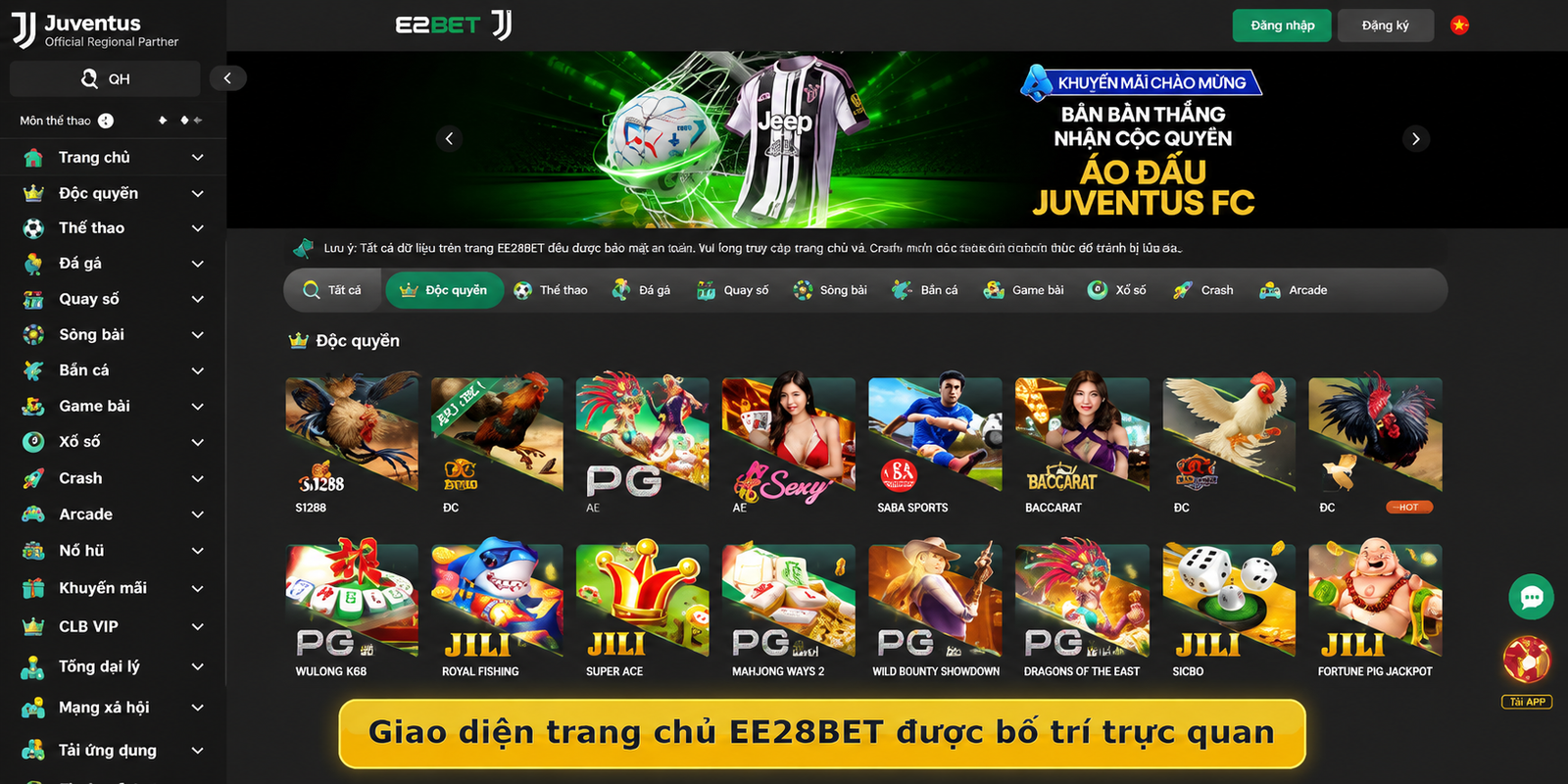 Giao diện trang chủ EE28BET được bố trí trực quan