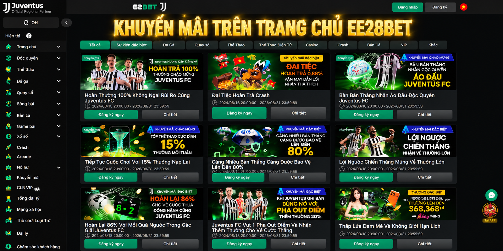 Khuyến mãi trên trang chủ EE28BET